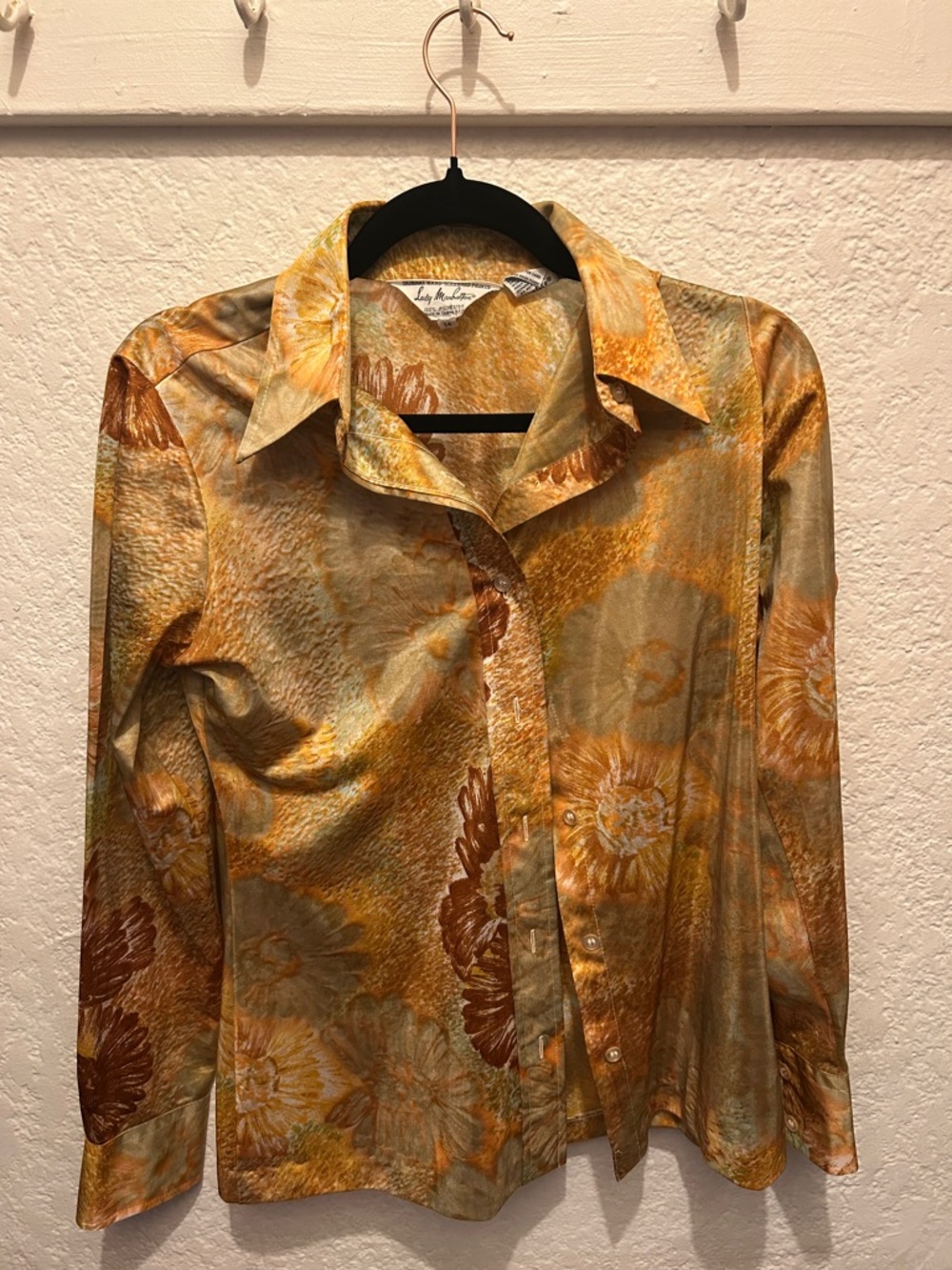 Lily and Taylor Women's Floral Button Down Shirt - Orange and Brown